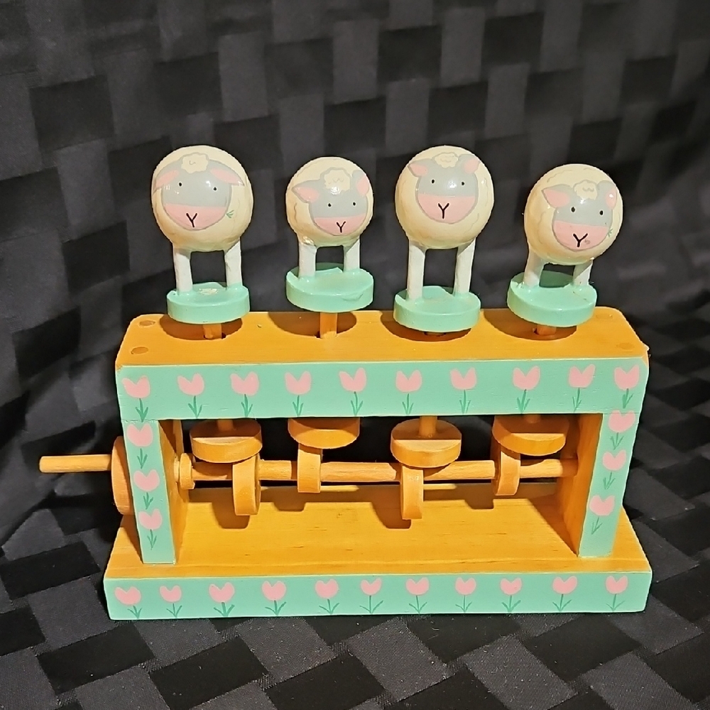 Hand-Cranked Automation Pop-Up Vintage Wooden Sheep Mechanical Crank Folk Art